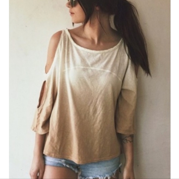 Free People We The Free Cutout Shoulder Ombre Shirt Linen White Orange Medium M - Picture 1 of 10